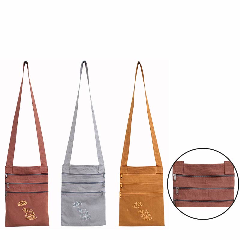 Spiritual Mind Practice Lotus Embroidered Cotton Shoulder Bag Crossbody Bag - image 1
