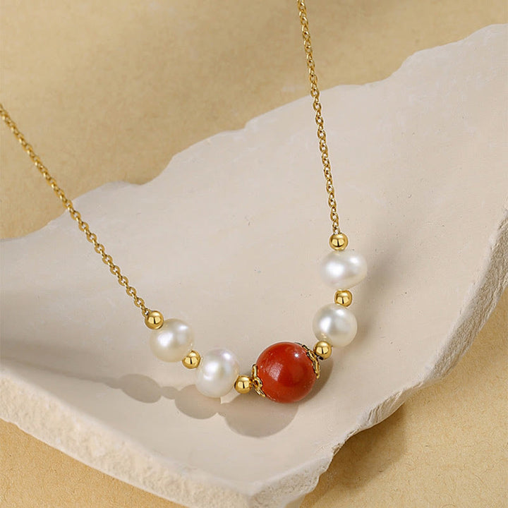Buddha Stones 925 Sterling Silver Pearl Cinnabar Sincerity Healing Bead Chain Necklace Pendant - image 5
