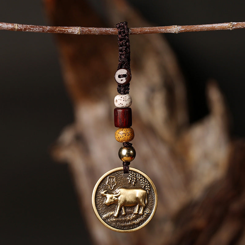 Chinese Zodiac Copper Luck Keychain Decoration - Ox - image 0
