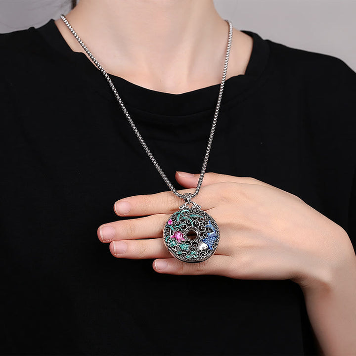 Buddha Stones Koi Fish Lotus Peace Buckle Fu Character Wealth Luck Necklace Pendant - image 4