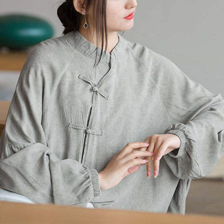 Buddha Stones Frog-Button Long Sleeve Shirt Zen Tai Chi Meditation Top Hanfu Clothing Jacket