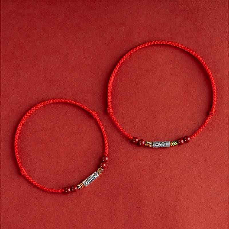 Buddha Stones 925 Sterling Silver Koi Fish Cinnabar Bead Wealth Handcrafted Braided Bracelet Anklet - image 5