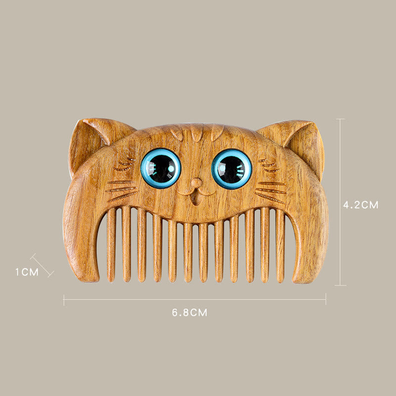 Simple Cat Pattern Green Sandalwood Cure Portable Comb - image 13