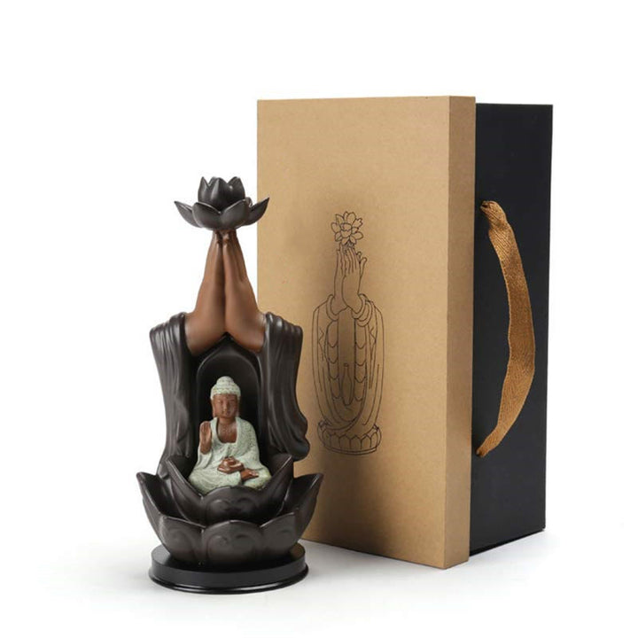 Buddha Avalokitesvara Chenrezig Ksitigarbha Ceramic Lotus Blessing Backflow Incense Burner - image 7