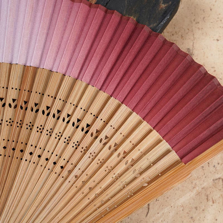 Buddha Stones Solid Color Gradient Hollow Engraved Handheld Bamboo Folding Fan