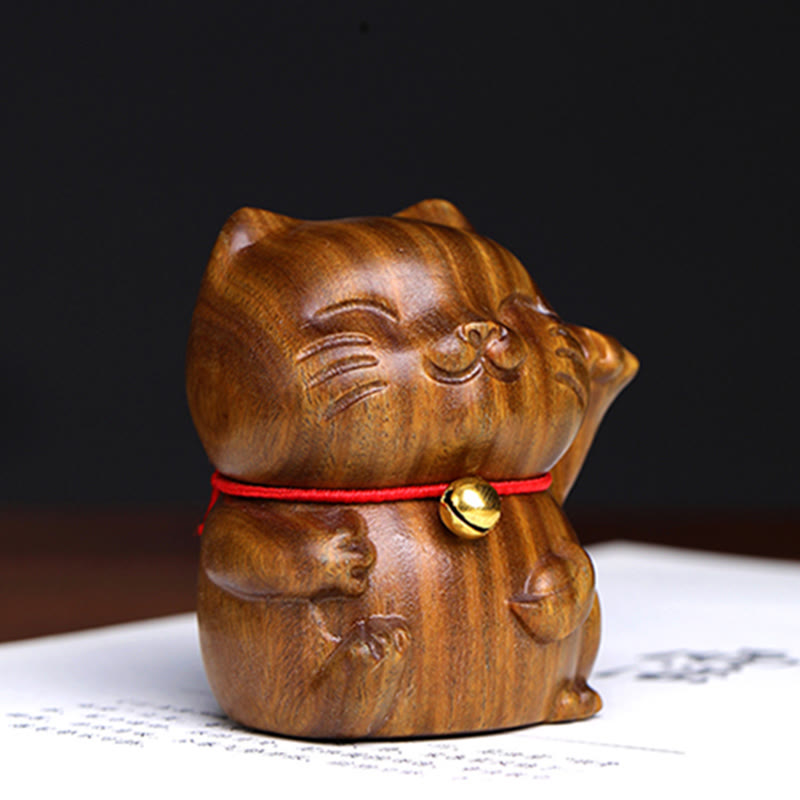 Buddha Stones Green Sandalwood Small Mini Cute Lucky Cat Peace Decorations - image 10