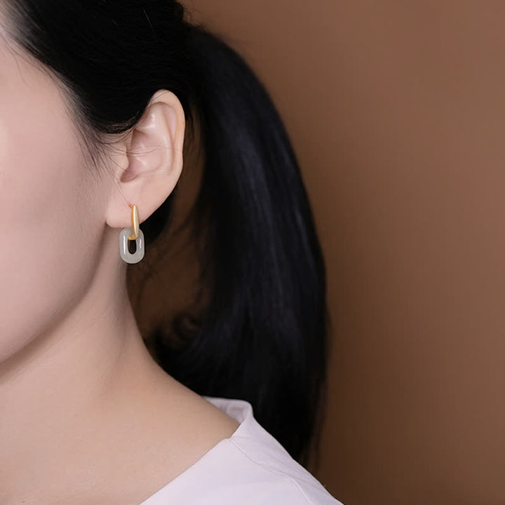 Buddha Stones 925 Sterling Silver Round White Jade Happiness Blessing Earrings - image 3