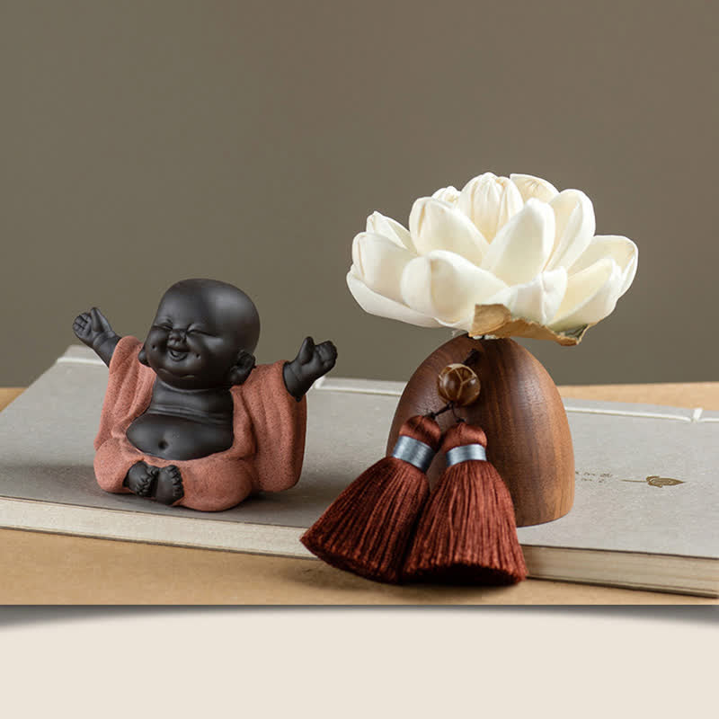 Black Peach Wood Buddha Flower Calm Cure Decorations - Laughing Buddha - image 7