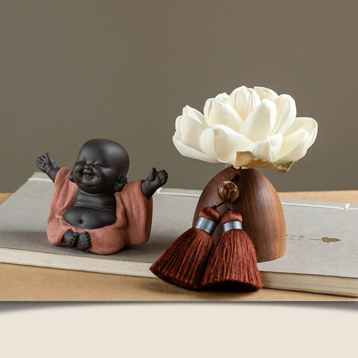 Black Peach Wood Buddha Flower Calm Cure Decorations - Laughing Buddha - image 7