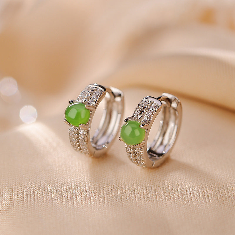 Buddha Stones 925 Sterling Silver Round Cyan Jade Success Stud Earrings - image 1