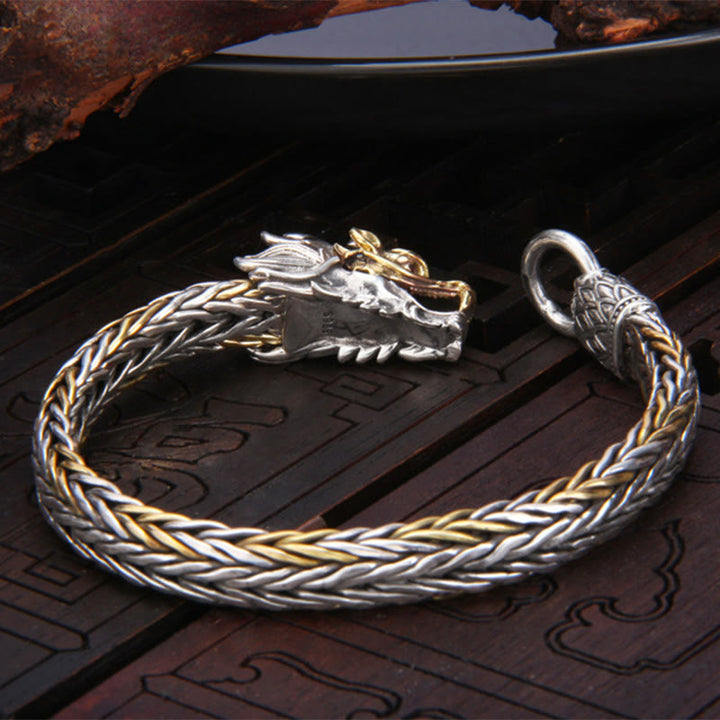 Buddha Stones 925 Sterling Silver Year Of The Dragon Auspicious Dragon Protection Metal Braided Design Bracelet - image 2