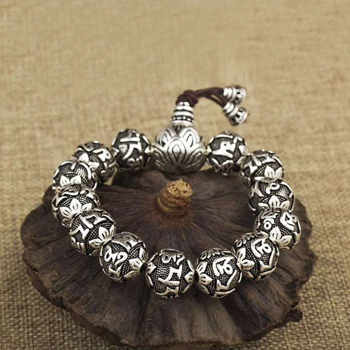 Buddha Stones Tibetan Om Mani Padme Hum Carved Alloy Beads Amulet Bracelet - image 6