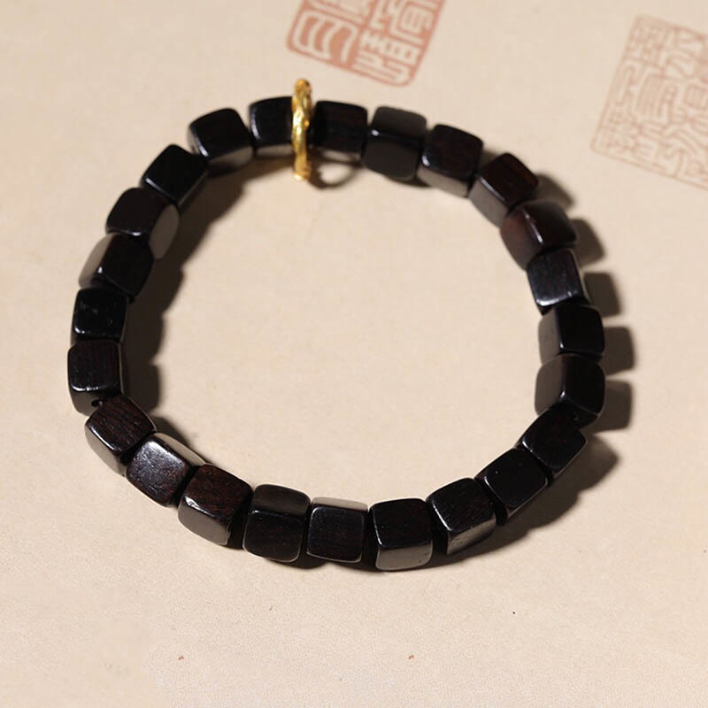 Buddha Stones Tibetan Ebony Wood Square Beads Peace Calm Bracelet