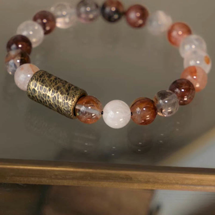 Buddha Stones White Crystal Red Hematoid Quartz Gold Rutilated Quartz Purple Phantom Protection Bracelet