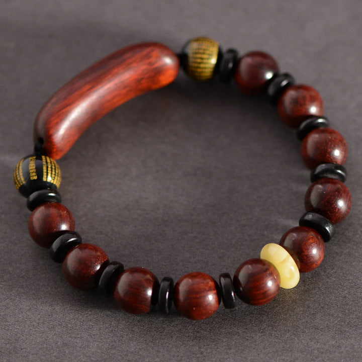 Buddha Stones Small Leaf Red Sandalwood Om Mani Padme Hum Engraved Protection Bracelet