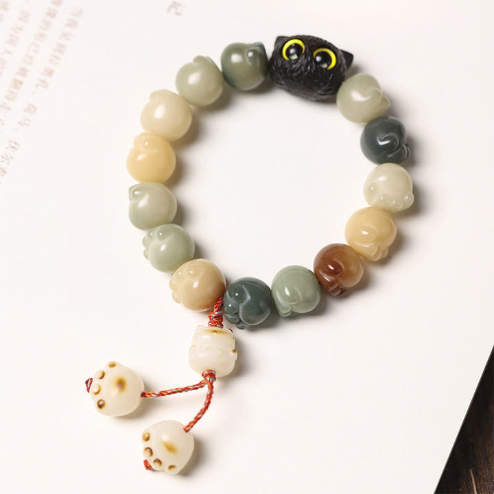 Buddha Stones Natural Bodhi Seed Lovely Paw Ebony Wood Lucky Cat Wisdom Bracelet - image 8