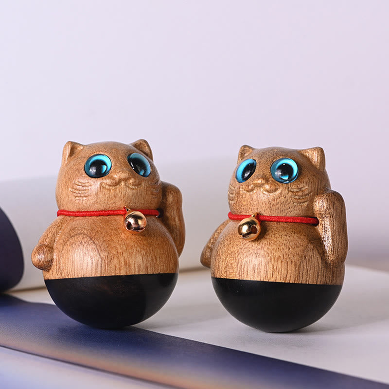 Buddha Stones Mini Lucky Cat Kitten Phoebe Zhennan Wood Blessing Decoration - image 5