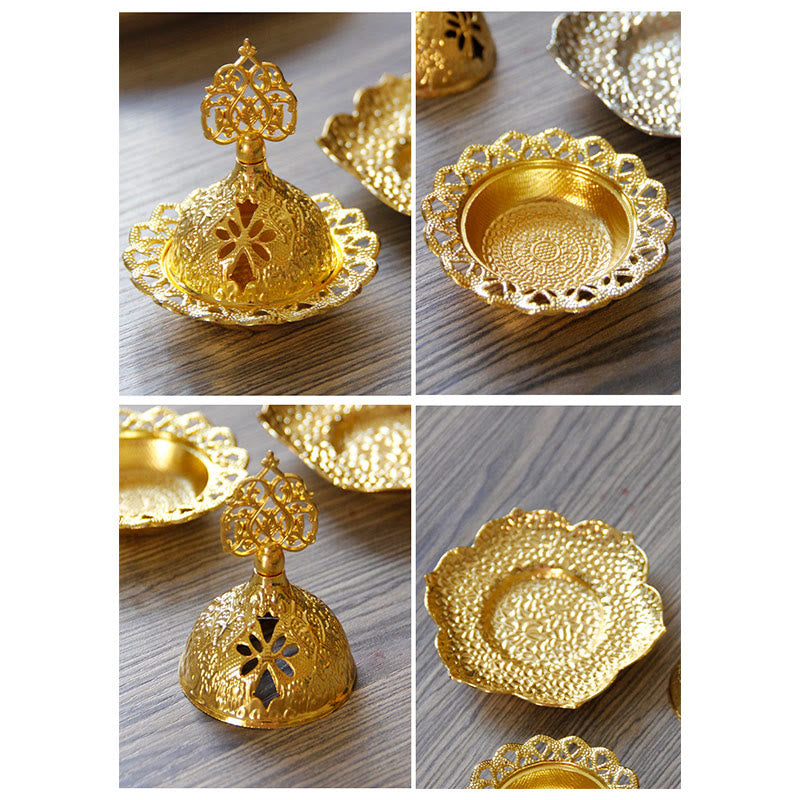 Gold Leaf Coaster Spiritual Mini Alloy Metal Incense Burner - image 10