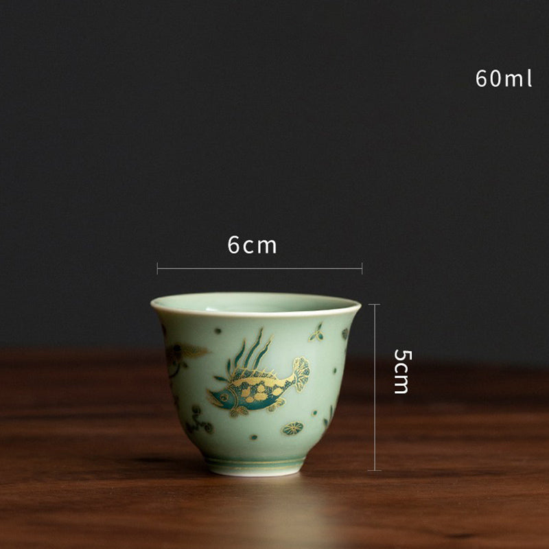 Buddha Stones Green Porcelain Butterfly Flower Salmon Fish Ceramic Gaiwan Sancai Teacup Kung Fu Tea Cup And Saucer With Lid - Salmon Cup 6cm*5cm*60ml - image 14