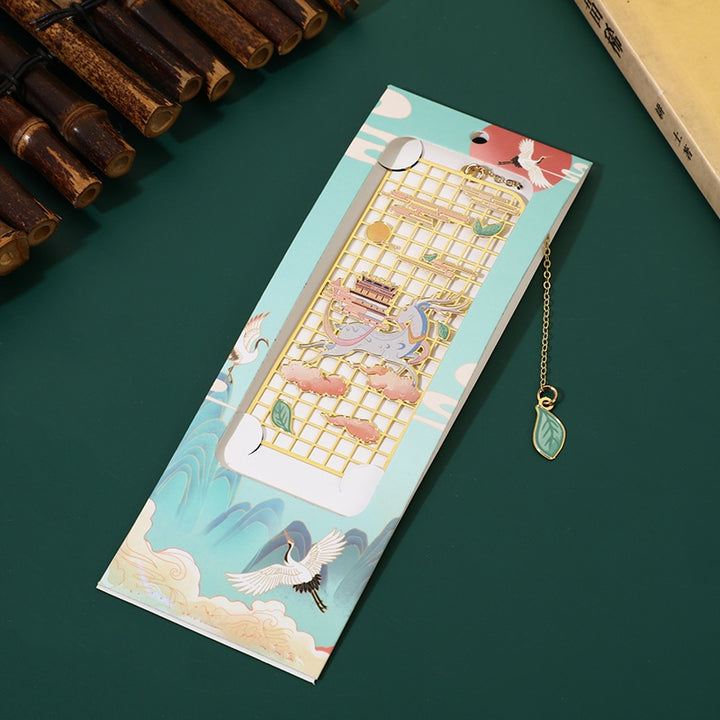 Buddha Stones Elk Koi Fish Crane Nine Tailed Fox Metal Brass Hollow Bookmark - Elk - image 2
