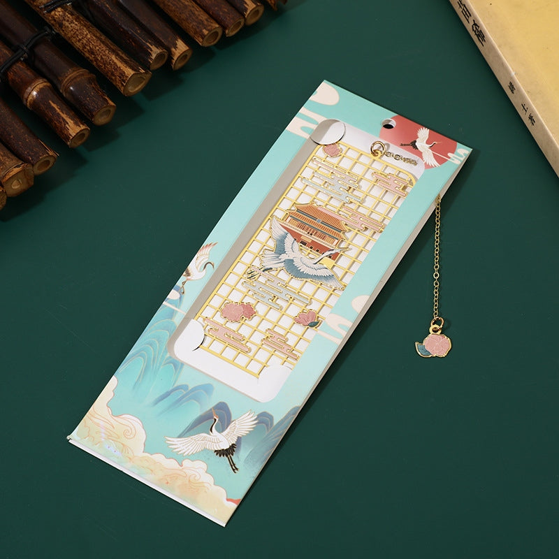 Buddha Stones Elk Koi Fish Crane Nine Tailed Fox Metal Brass Hollow Bookmark - Crane - image 5