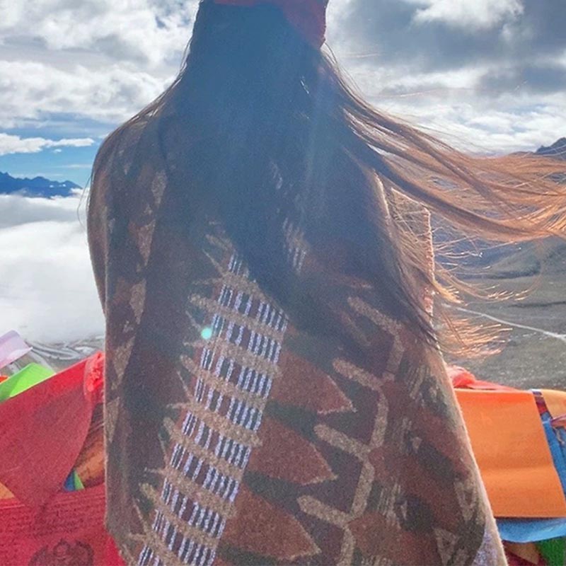 Buddha Stones Tibetan Shawl Classic Geometry Pattern Winter Cozy Travel Scarf Wrap - image 10