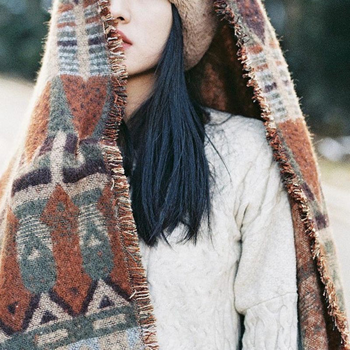 Buddha Stones Tibetan Shawl Classic Geometry Pattern Winter Cozy Travel Scarf Wrap - image 5
