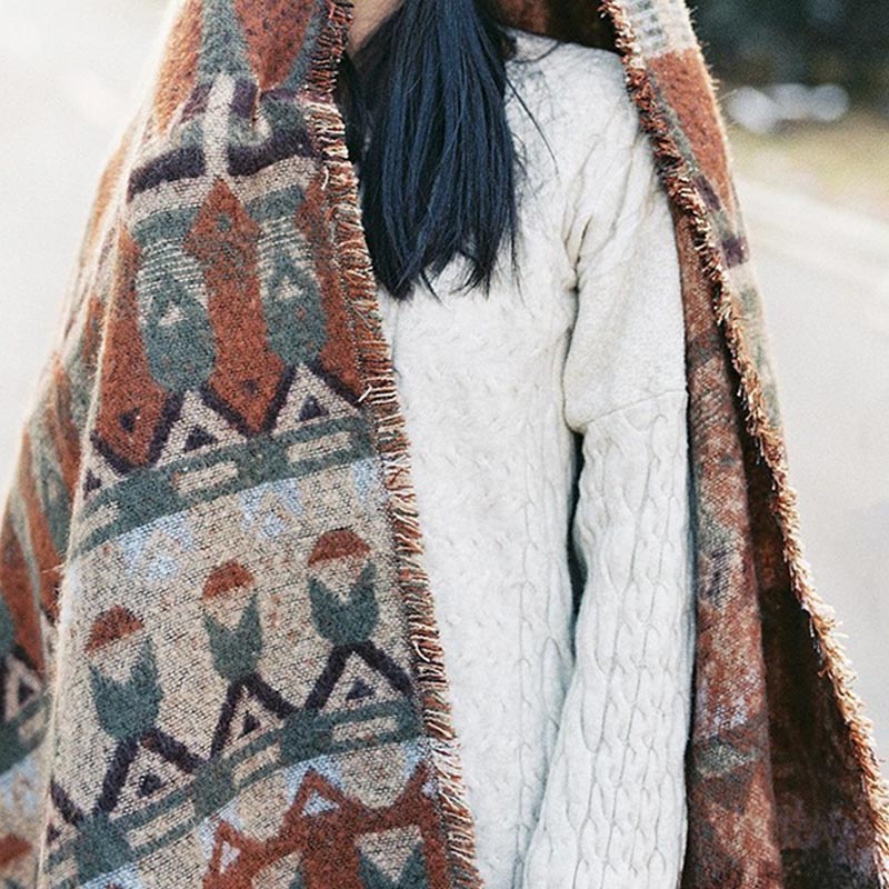 Buddha Stones Tibetan Shawl Classic Geometry Pattern Winter Cozy Travel Scarf Wrap - image 7