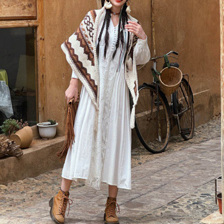 Buddha Stones Tibetan Striped Brown Beige Tassel Shawl Winter Cozy Travel Scarf Wrap - image 9