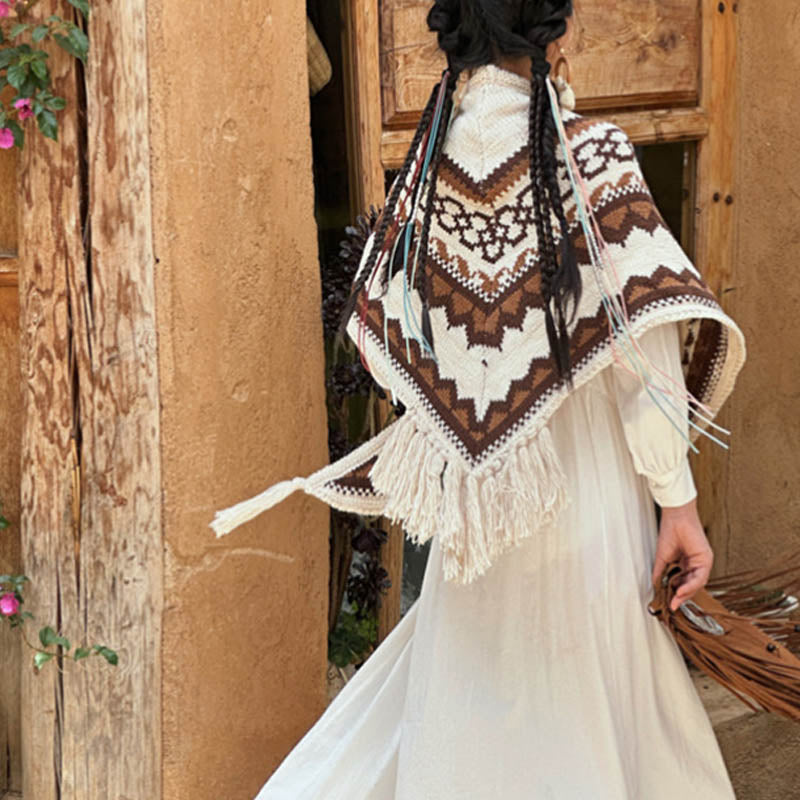 Buddha Stones Tibetan Striped Brown Beige Tassel Shawl Winter Cozy Travel Scarf Wrap - image 4