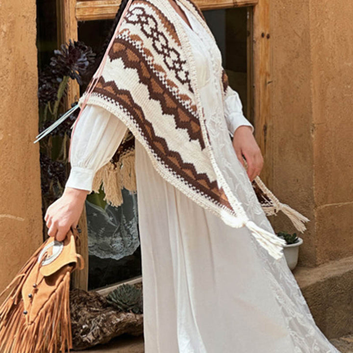 Buddha Stones Tibetan Striped Brown Beige Tassel Shawl Winter Cozy Travel Scarf Wrap - image 2