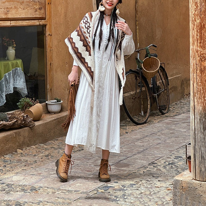 Buddha Stones Tibetan Striped Brown Beige Tassel Shawl Winter Cozy Travel Scarf Wrap - image 12