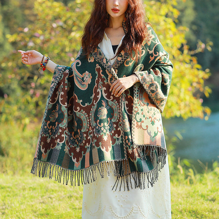 Buddha Stones Tibetan Flowers Leaves Branch Design Tassel Shawl Cozy Travel Scarf Wrap - Dark Green - image 21