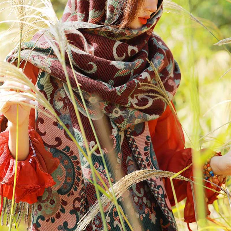 Buddha Stones Tibetan Flowers Leaves Branch Design Tassel Shawl Cozy Travel Scarf Wrap - image 4