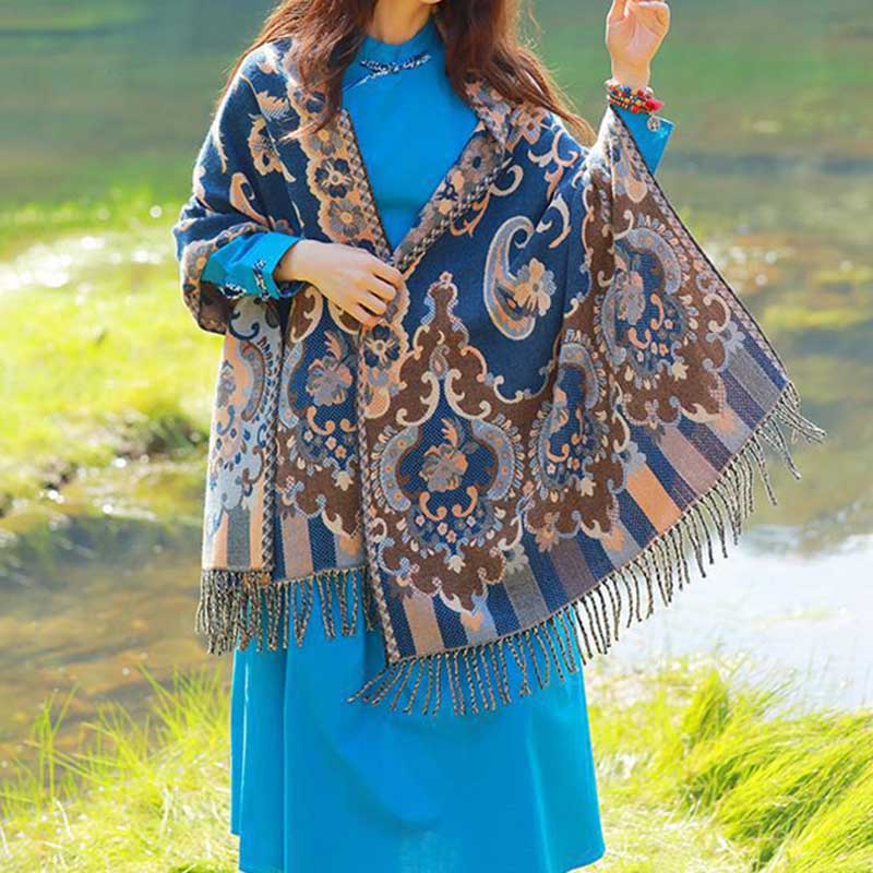 Buddha Stones Tibetan Flowers Leaves Branch Design Tassel Shawl Cozy Travel Scarf Wrap - image 40