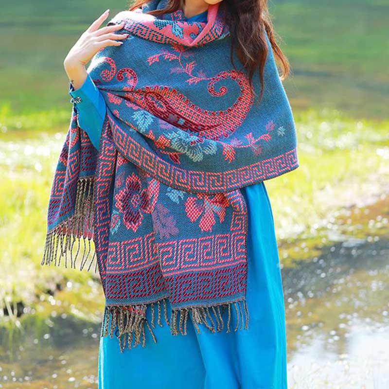 Buddha Stones Tibetan Flowers Leaves Pattern Design Shawl Cozy Travel Scarf Wrap - image 10