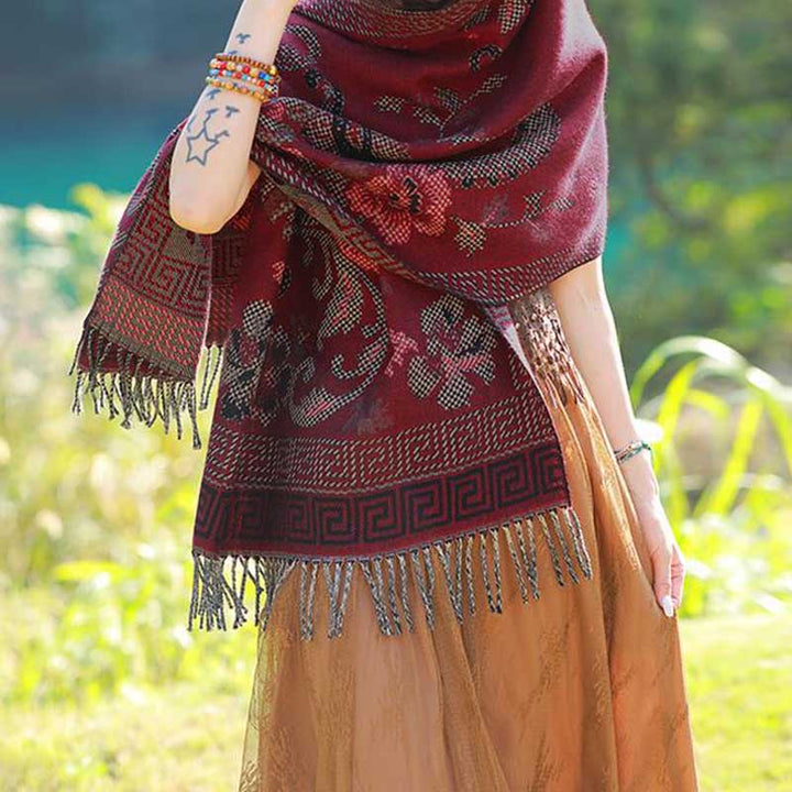 Buddha Stones Tibetan Flowers Leaves Pattern Design Shawl Cozy Travel Scarf Wrap - image 22