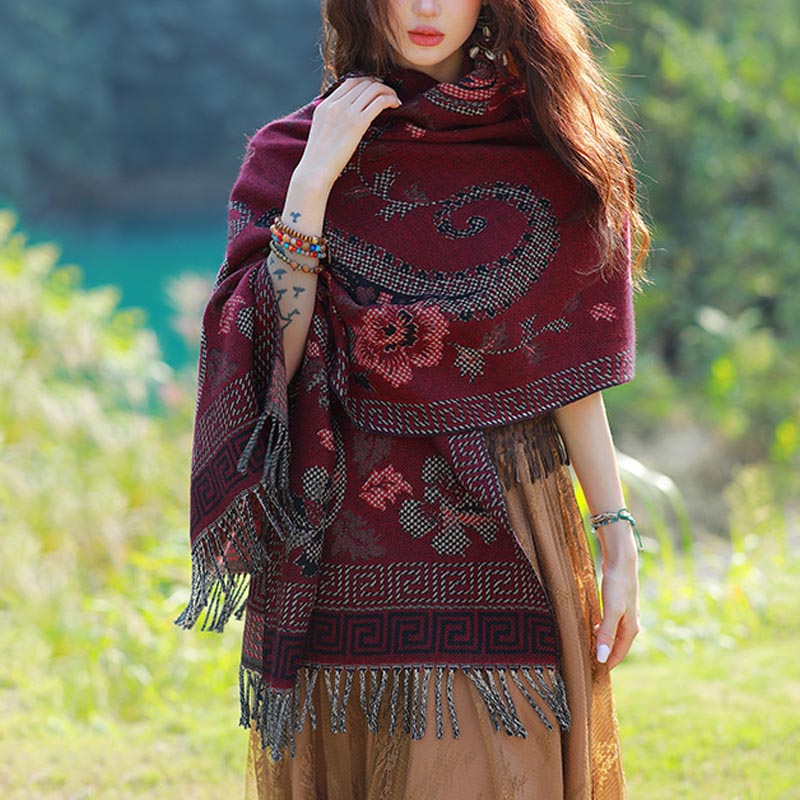 Buddha Stones Tibetan Flowers Leaves Pattern Design Shawl Cozy Travel Scarf Wrap - image 20