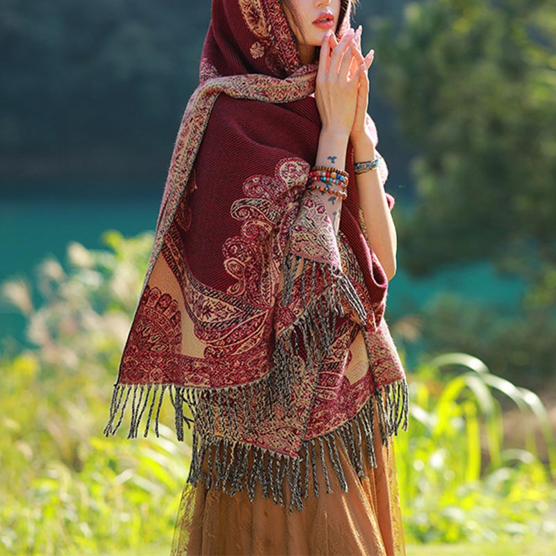 Buddha Stones Tibetan Vine Leaves Pattern Design Shawl Cozy Travel Scarf Wrap - image 2