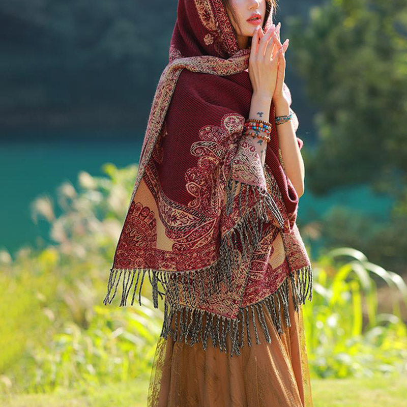 Buddha Stones Tibetan Vine Leaves Pattern Design Shawl Cozy Travel Scarf Wrap - image 10