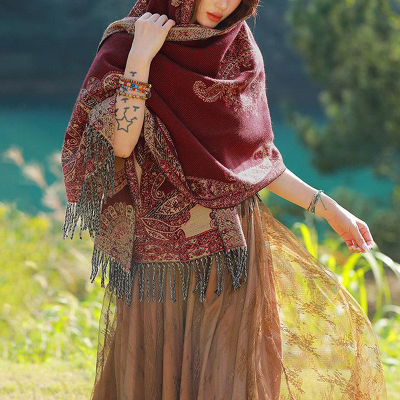 Buddha Stones Tibetan Vine Leaves Pattern Design Shawl Cozy Travel Scarf Wrap - image 6