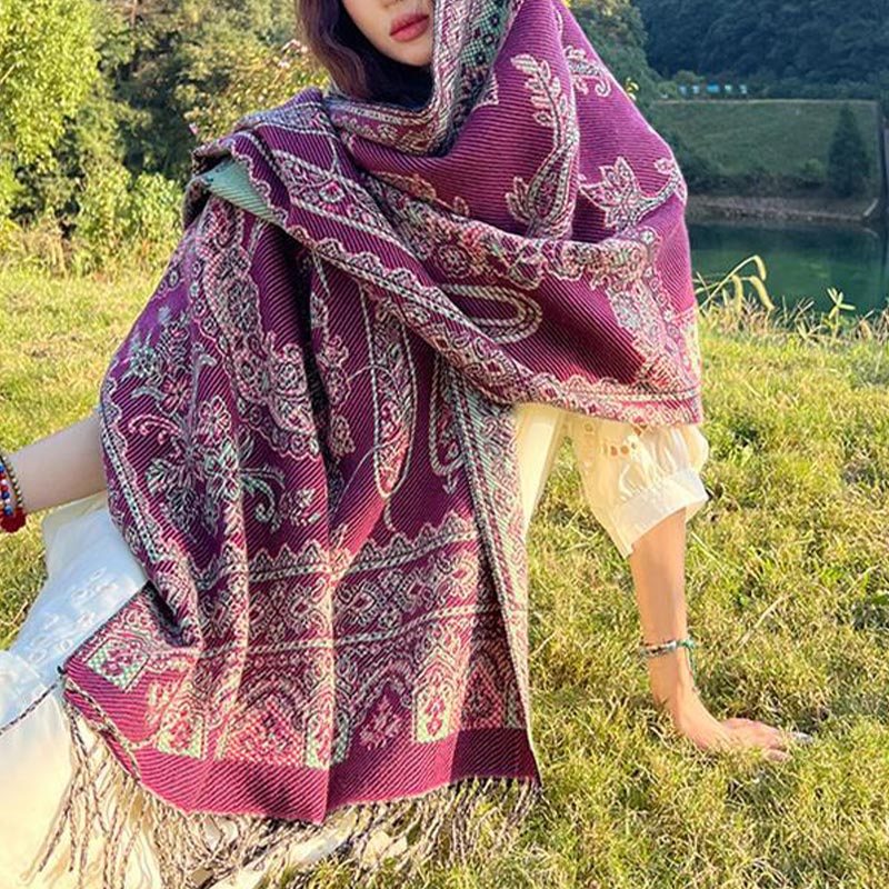 Buddha Stones Vintage Tibetan Leaves Pattern Design Shawl Cozy Travel Scarf Wrap - image 6