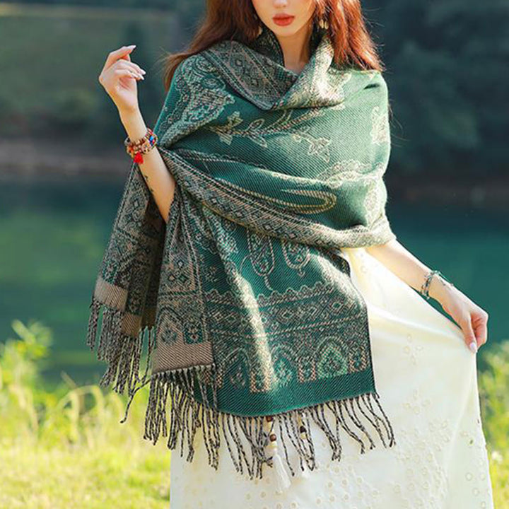 Buddha Stones Vintage Tibetan Leaves Pattern Design Shawl Cozy Travel Scarf Wrap - image 22