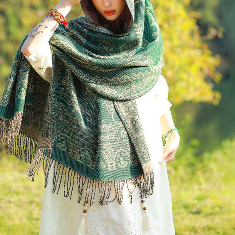 Buddha Stones Vintage Tibetan Leaves Pattern Design Shawl Cozy Travel Scarf Wrap - image 25