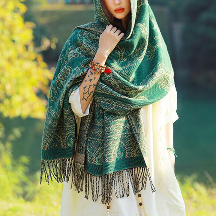 Buddha Stones Vintage Tibetan Leaves Pattern Design Shawl Cozy Travel Scarf Wrap - image 28