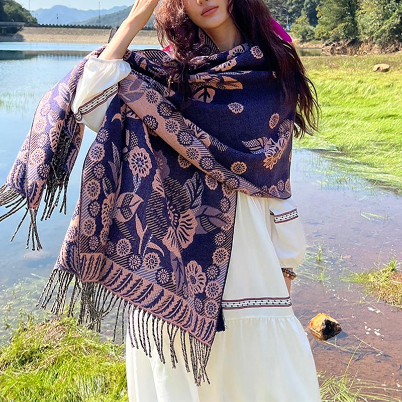 Buddha Stones Tibetan Flower Floral Leaves Pattern Design Shawl Cozy Travel Scarf Wrap - Orchid - image 35