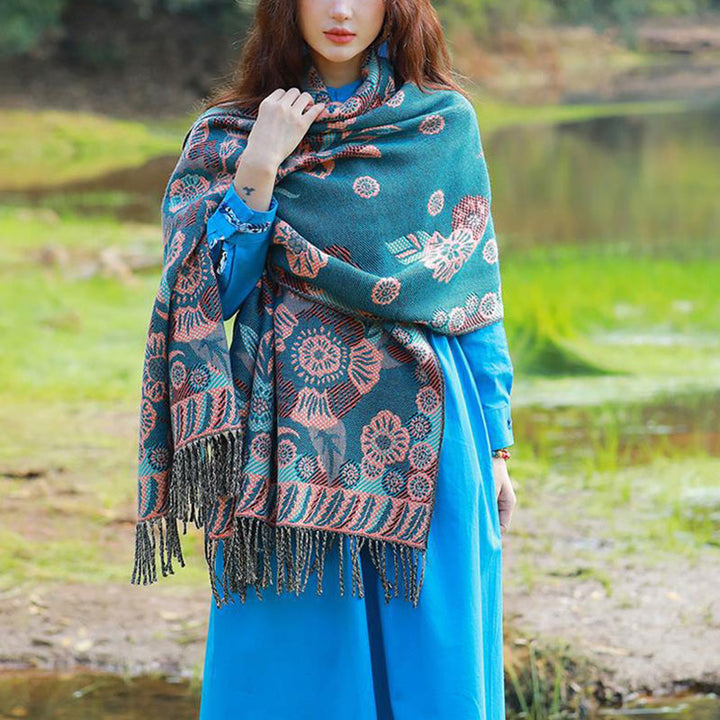 Buddha Stones Tibetan Flower Floral Leaves Pattern Design Shawl Cozy Travel Scarf Wrap - image 4