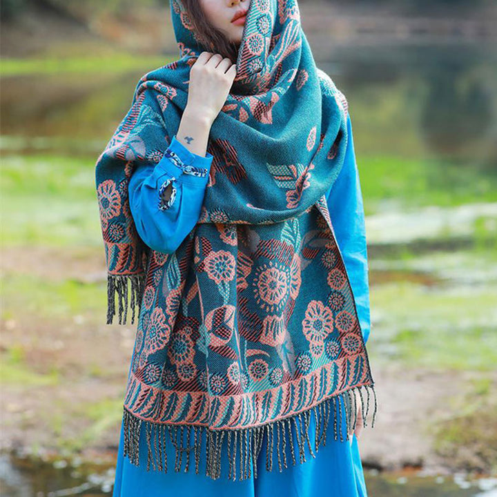 Buddha Stones Tibetan Flower Floral Leaves Pattern Design Shawl Cozy Travel Scarf Wrap - image 8