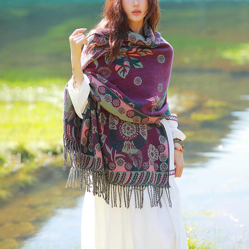 Buddha Stones Tibetan Flower Floral Leaves Pattern Design Shawl Cozy Travel Scarf Wrap - image 15