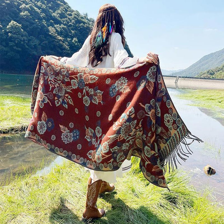 Buddha Stones Tibetan Flower Floral Leaves Pattern Design Shawl Cozy Travel Scarf Wrap - image 30
